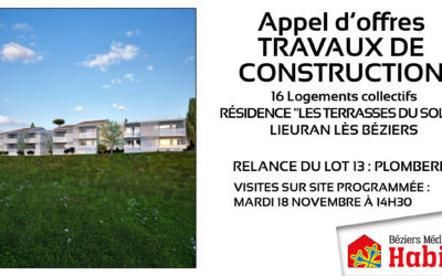 Appel d’offres Travaux de construction – Résidence Les Terrasses du Soleil – Relance Plomberie